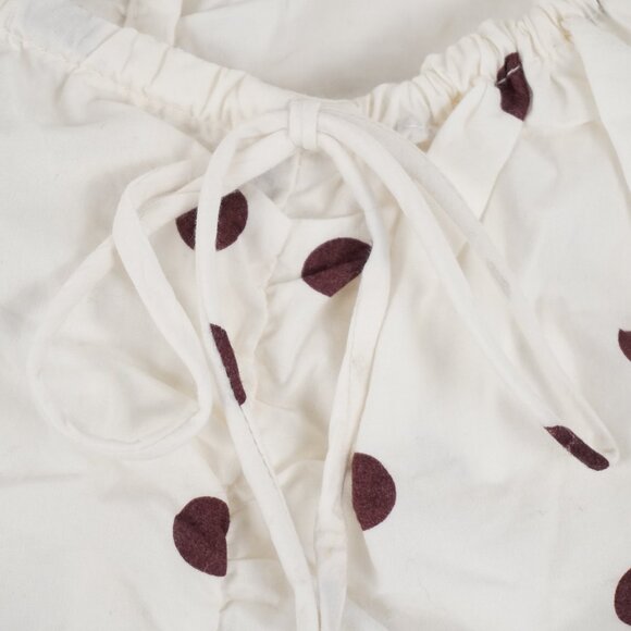 Ganni Ruched Polka Dot Mini Dress with Bow in White and Brown Size 34 - NWD - Picture 4 of 13